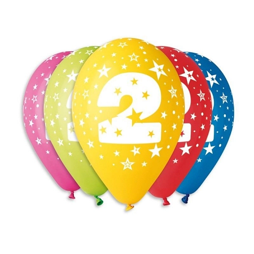 Balónky potisk čísla '2' - 5ks v bal. 30cm